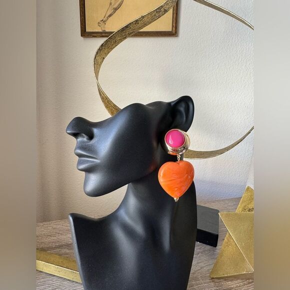 Pink and Orange Heart Earring A1276 - Picture 3 of 3